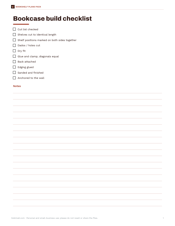 Preview of Printable Bookcase Build Checklist